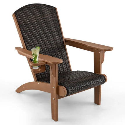 Patio Adirondack Chair with Rattan Padded Seat and Hidden Cupholder-Coffee - Coffee - Adirondack Chairs
