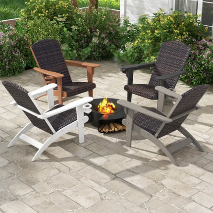 Patio Adirondack Chair with Rattan Padded Seat and Hidden Cupholder-Coffee - Coffee - Adirondack Chairs