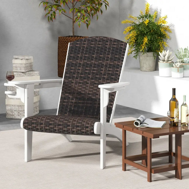 Patio Adirondack Chair with Rattan Padded Seat and Hidden Cupholder-White - White - Adirondack Chairs