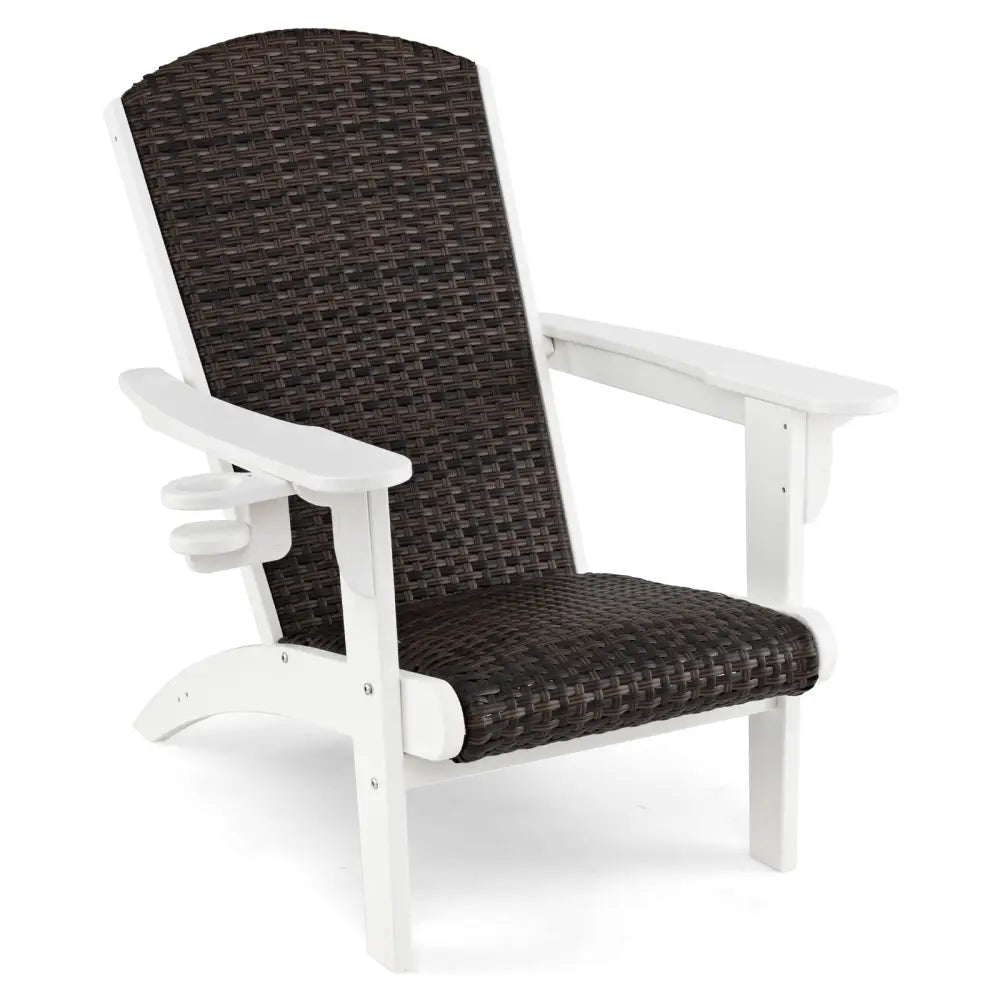 Patio Adirondack Chair with Rattan Padded Seat and Hidden Cupholder-White - White - Adirondack Chairs