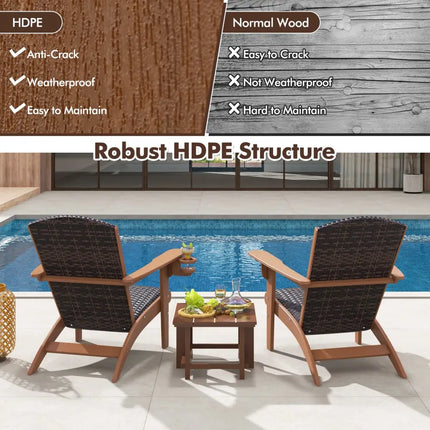 Patio Adirondack Chair with Rattan Padded Seat and Hidden Cupholder-Coffee - Coffee - Adirondack Chairs