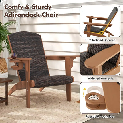 Patio Adirondack Chair with Rattan Padded Seat and Hidden Cupholder-Coffee - Coffee - Adirondack Chairs