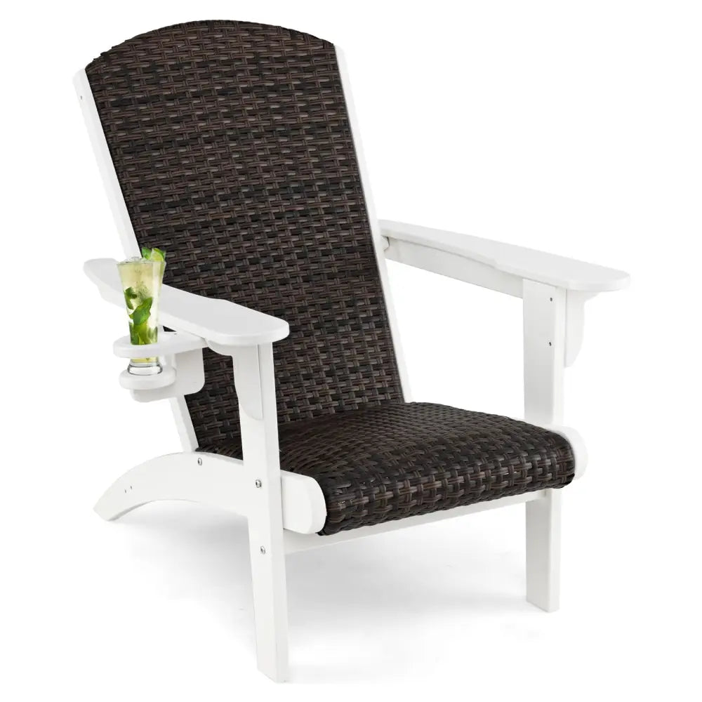 Patio Adirondack Chair with Rattan Padded Seat and Hidden Cupholder-White - White - Adirondack Chairs