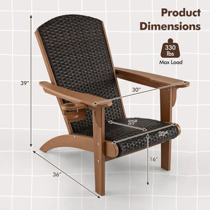 Patio Adirondack Chair with Rattan Padded Seat and Hidden Cupholder-Coffee - Coffee - Adirondack Chairs
