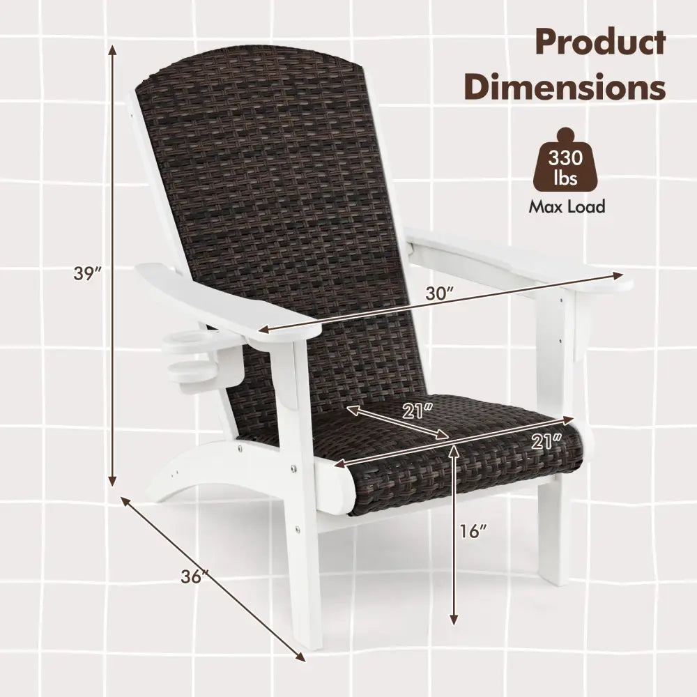 Patio Adirondack Chair with Rattan Padded Seat and Hidden Cupholder-White - White - Adirondack Chairs