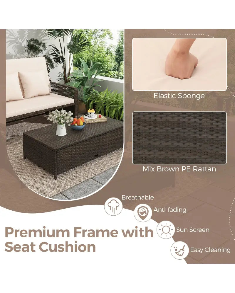 Patio Adjustable Wicker Daybed with 4-Level Backrest and Soft Cushions-Beige - Beige - Outdoor Sectionals