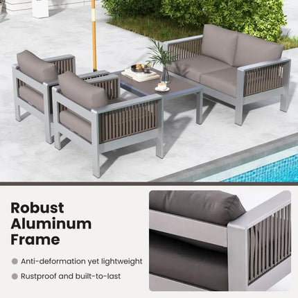 Patio Aluminum Loveseat Sofa Outdoor Furniture Set with Thick Back and Seat Cushions-Gray - Gray - Patio Conversation