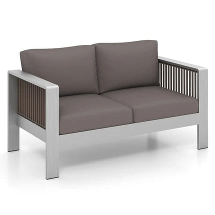 Patio Aluminum Loveseat Sofa Outdoor Furniture Set with Thick Back and Seat Cushions-Gray - Gray - Patio Conversation