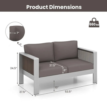 Patio Aluminum Loveseat Sofa Outdoor Furniture Set with Thick Back and Seat Cushions-Gray - Gray - Patio Conversation