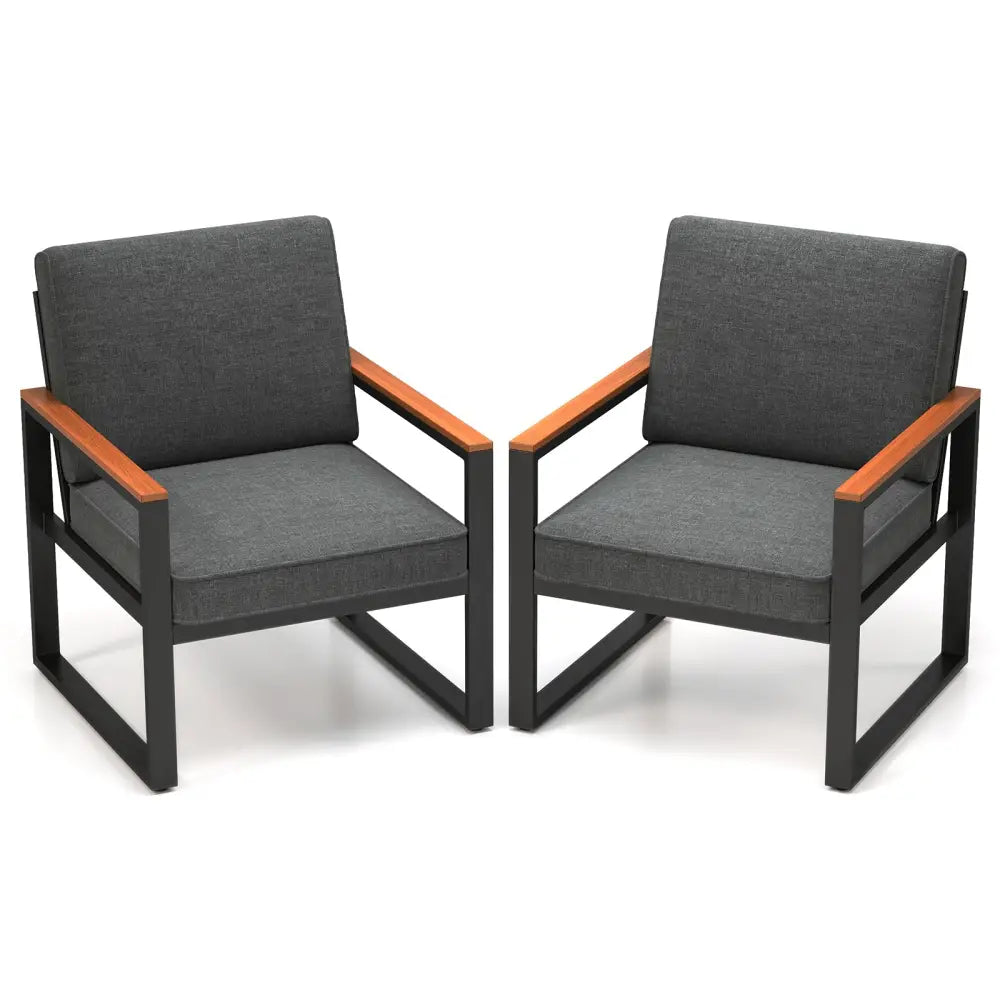 Patio Aluminum Sofa Modern Armchairs Set of 2 for Balcony-Grey - Gray - Patio Dining Chairs