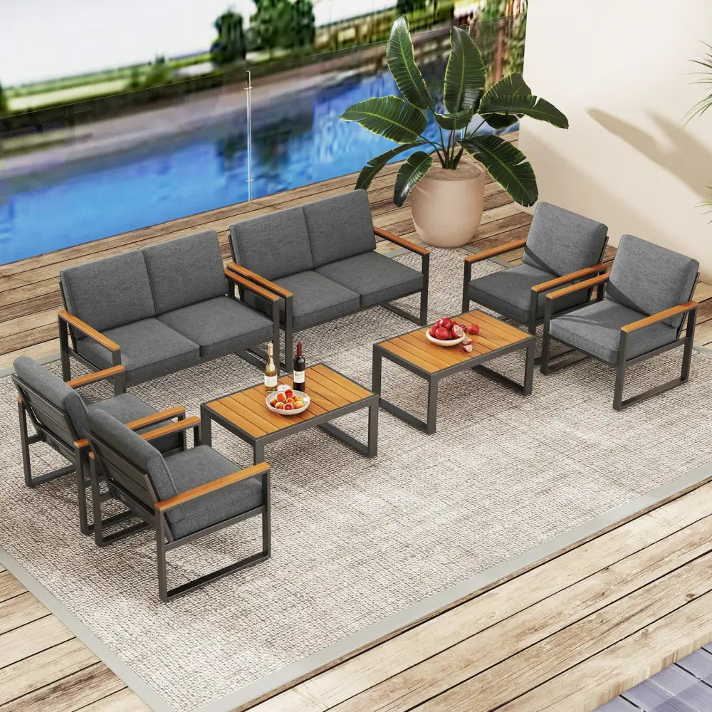 Patio Aluminum Sofa Modern Armchairs Set of 2 for Balcony-Grey - Gray - Patio Dining Chairs
