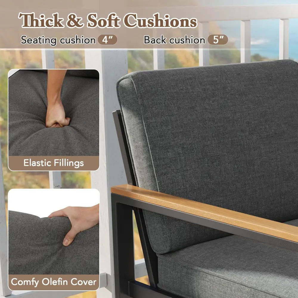 Patio Aluminum Sofa Modern Armchairs Set of 2 for Balcony-Grey - Gray - Patio Dining Chairs