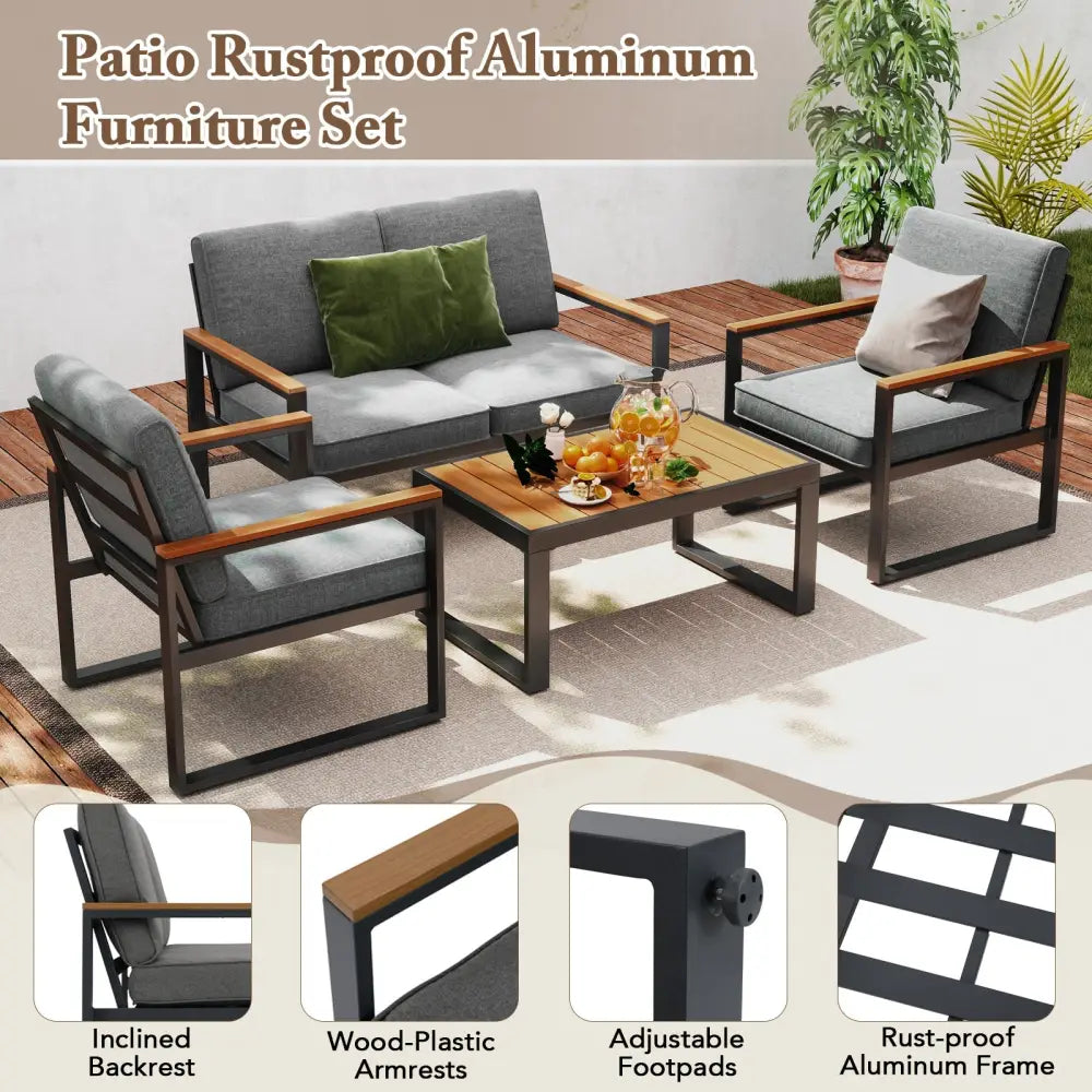 Patio Aluminum Sofa Modern Armchairs Set of 2 for Balcony-Grey - Gray - Patio Dining Chairs