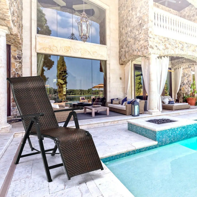 Patio Back Adjustable Rattan Folding Lounge Recliner - Outdoor Chaise Lounges