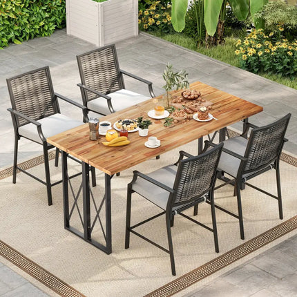 Patio Bar Stools Set of 2 Counter Height Rattan Bar Chairs with Armrest-Grey - Gray - Patio Bar Furniture