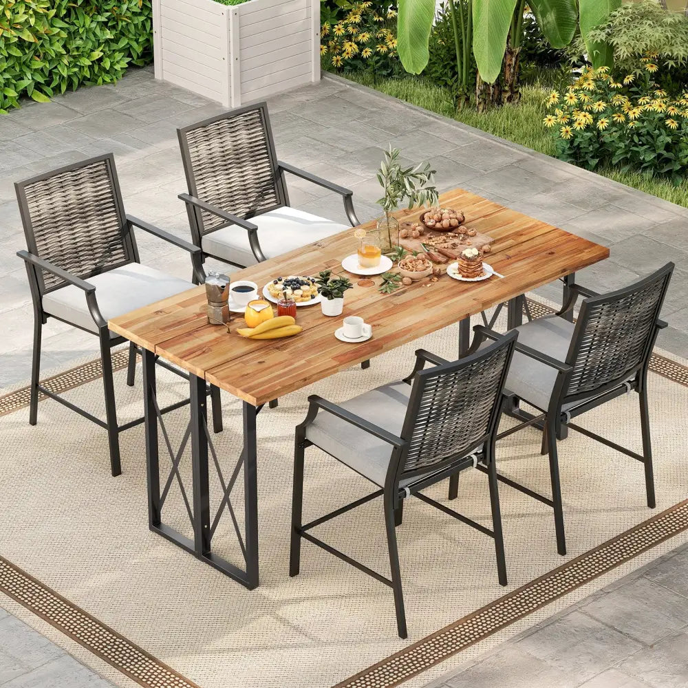 Patio Bar Stools Set of 2 Counter Height Rattan Bar Chairs with Armrest-Grey - Gray - Patio Bar Furniture