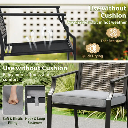 Patio Bar Stools Set of 2 Counter Height Rattan Bar Chairs with Armrest-Grey - Gray - Patio Bar Furniture