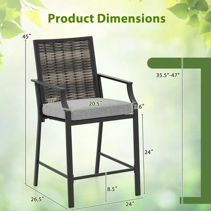 Patio Bar Stools Set of 2 Counter Height Rattan Bar Chairs with Armrest-Grey - Gray - Patio Bar Furniture