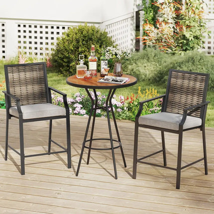 Patio Bar Stools Set of 2 Counter Height Rattan Bar Chairs with Armrest-Grey - Gray - Patio Bar Furniture