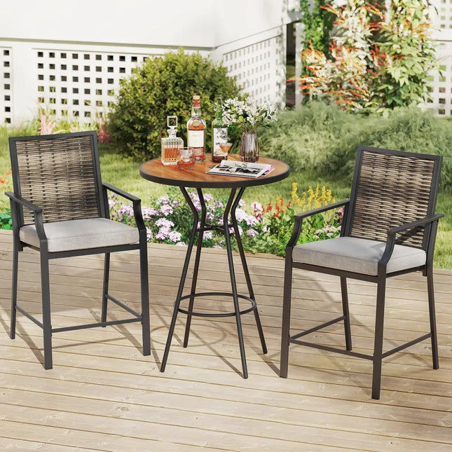 Patio Bar Stools Set of 2 Counter Height Rattan Bar Chairs with Armrest-Grey - Gray - Patio Bar Furniture