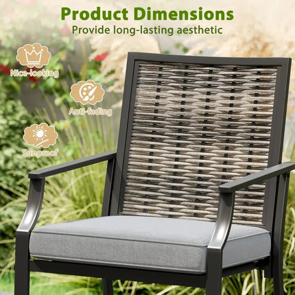 Patio Bar Stools Set of 2 Counter Height Rattan Bar Chairs with Armrest-Grey - Gray - Patio Bar Furniture
