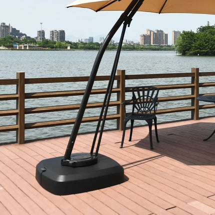 Patio Cantilever Offset Umbrella Base with Wheels for Garden Poolside Deck - Black - Outdoor Umbrella Bases