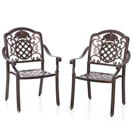 Patio Cast Aluminum Dining Chairs Set of 2 Metal Armchairs Stackable-Copper - Copper - Patio Dining Chairs