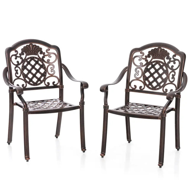 Patio Cast Aluminum Dining Chairs Set of 2 Metal Armchairs Stackable-Copper - Copper - Patio Dining Chairs