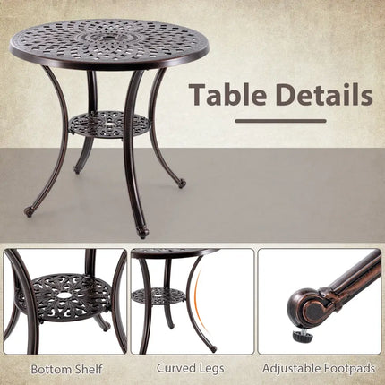 Patio Cast Aluminum Table 31 Inch Diameter Round Table with Umbrella Hole-Copper - Copper - Patio Dining Tables