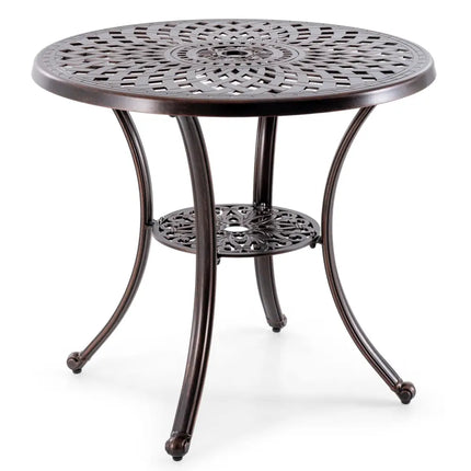 Patio Cast Aluminum Table 31 Inch Diameter Round Table with Umbrella Hole-Copper - Copper - Patio Dining Tables