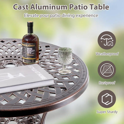 Patio Cast Aluminum Table 31 Inch Diameter Round Table with Umbrella Hole-Copper - Copper - Patio Dining Tables