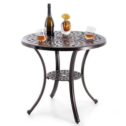 Patio Cast Aluminum Table 31 Inch Diameter Round Table with Umbrella Hole-Copper - Copper - Patio Dining Tables