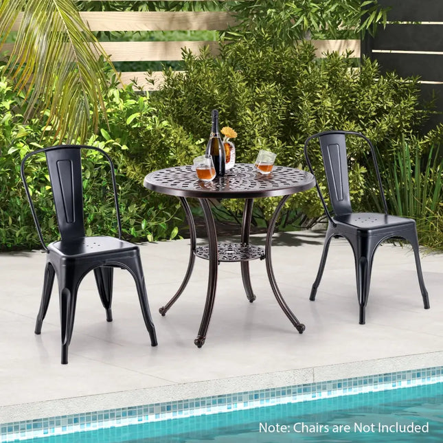 Patio Cast Aluminum Table 31 Inch Diameter Round Table with Umbrella Hole-Copper - Copper - Patio Dining Tables
