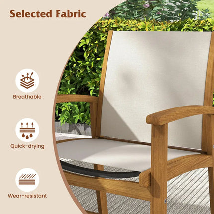 Patio Chairs Set of 2 Acacia Wood Armchairs with Breathable Fabric Back and Seat-Yellow - Beige - Patio Dining Chairs