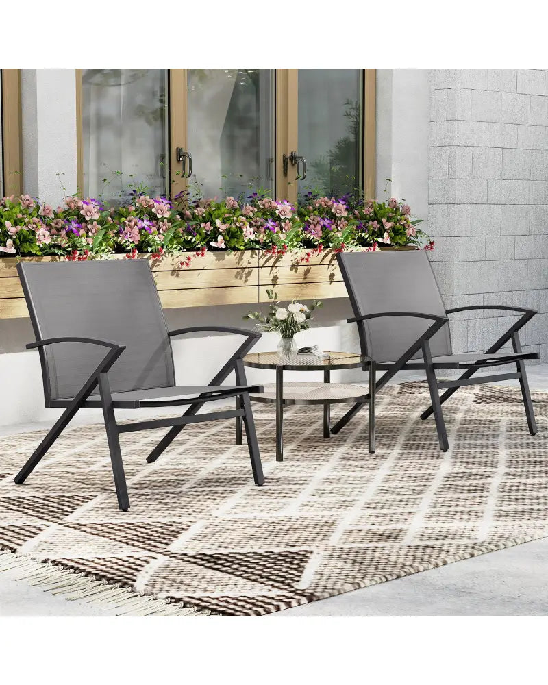 Patio Chairs Set of 2 Lawn Chairs with Heavy Duty Metal Frame-Grey - Gray - Beach & Lawn Chairs