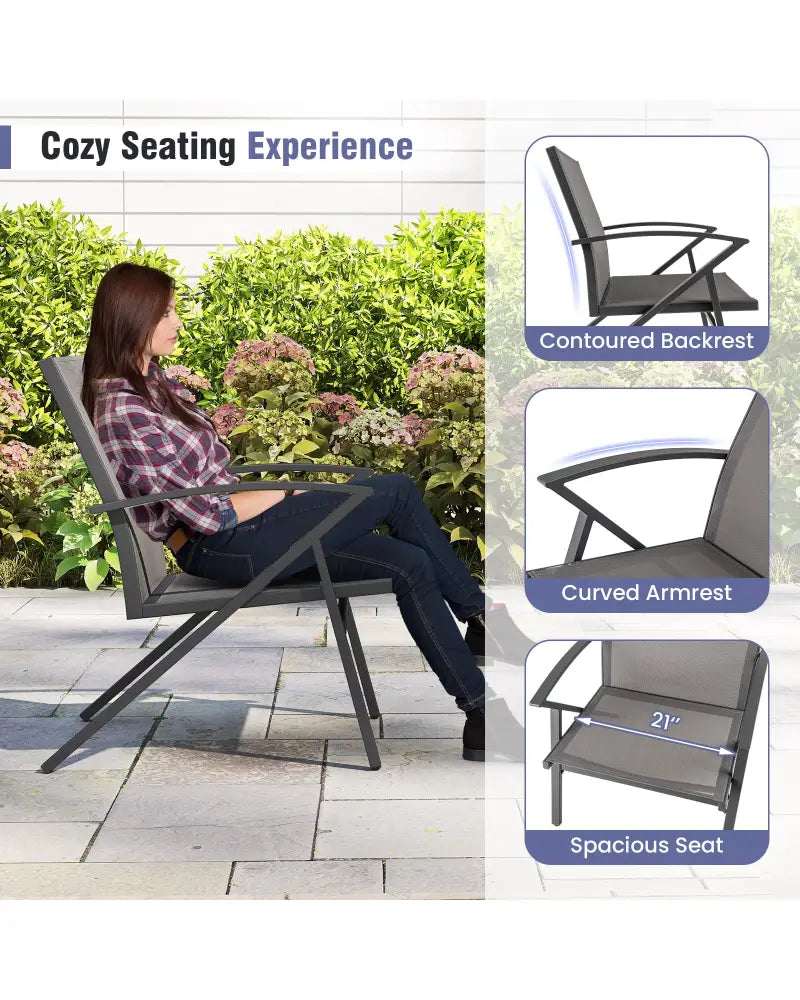 Patio Chairs Set of 2 Lawn Chairs with Heavy Duty Metal Frame-Grey - Gray - Beach & Lawn Chairs