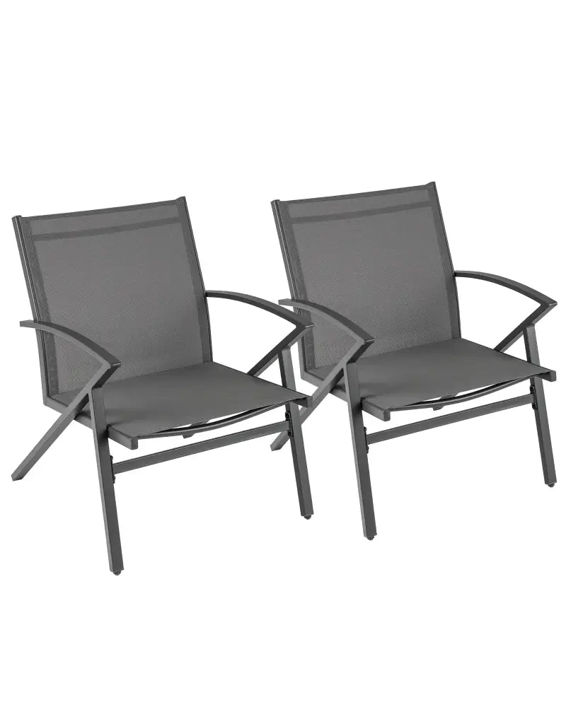 Patio Chairs Set of 2 Lawn Chairs with Heavy Duty Metal Frame-Grey - Gray - Beach & Lawn Chairs