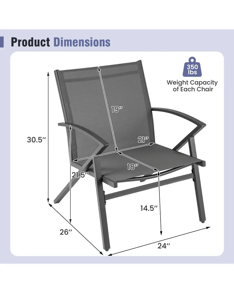 Patio Chairs Set of 2 Lawn Chairs with Heavy Duty Metal Frame-Grey - Gray - Beach & Lawn Chairs