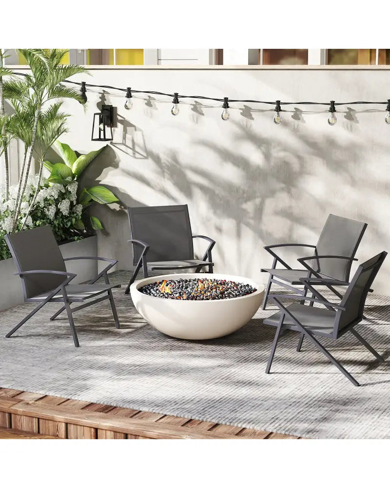 Patio Chairs Set of 2 Lawn Chairs with Heavy Duty Metal Frame-Grey - Gray - Beach & Lawn Chairs