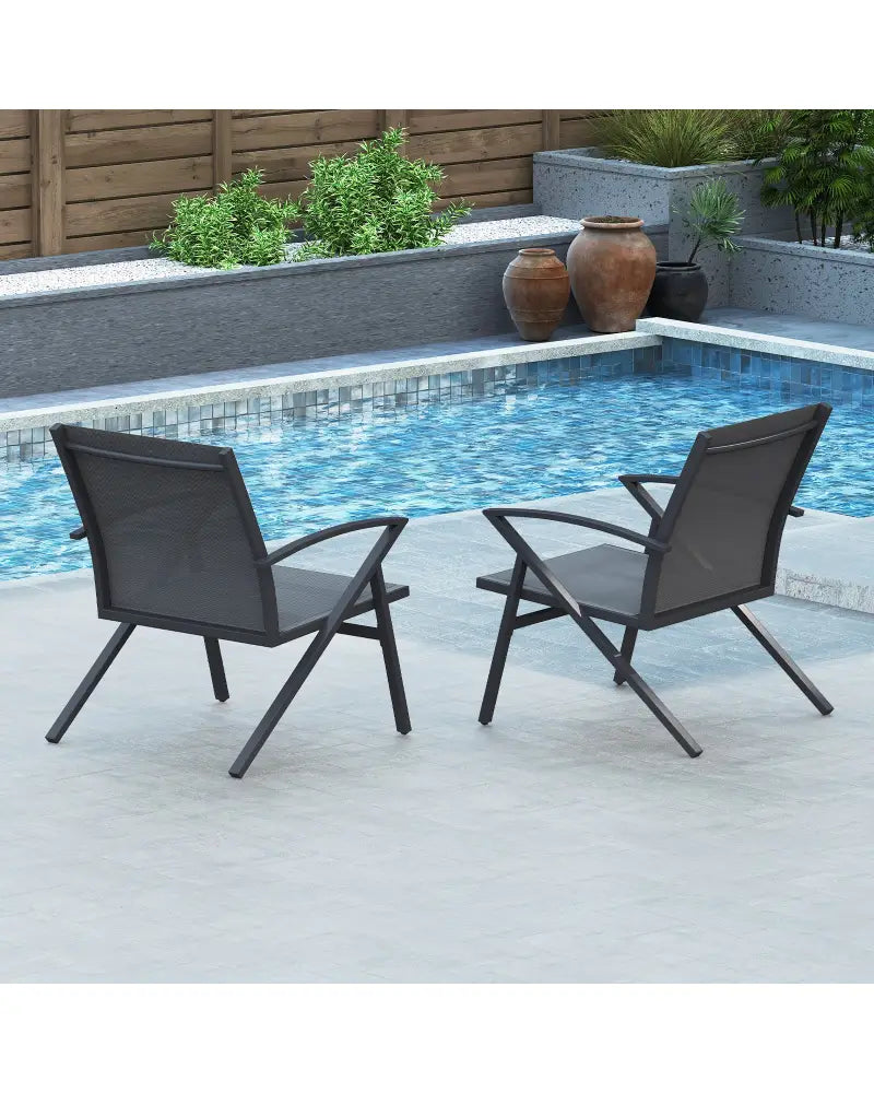 Patio Chairs Set of 2 Lawn Chairs with Heavy Duty Metal Frame-Grey - Gray - Beach & Lawn Chairs