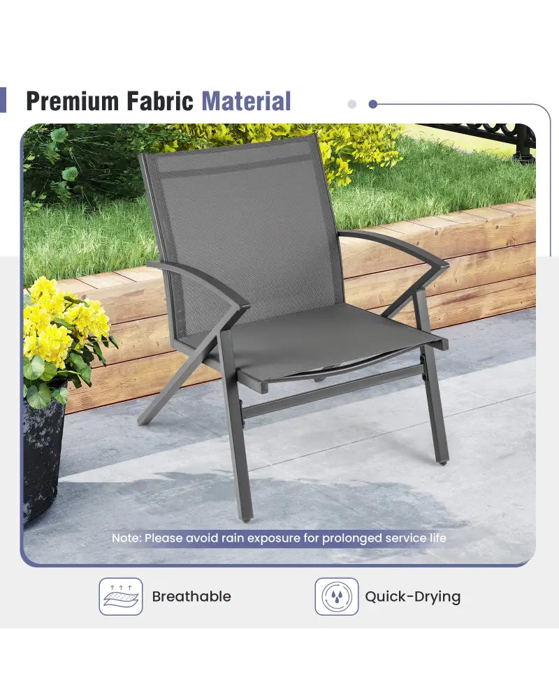 Patio Chairs Set of 2 Lawn Chairs with Heavy Duty Metal Frame-Grey - Gray - Beach & Lawn Chairs
