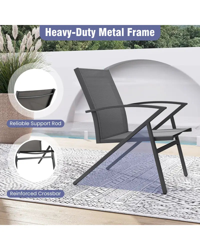 Patio Chairs Set of 2 Lawn Chairs with Heavy Duty Metal Frame-Grey - Gray - Beach & Lawn Chairs