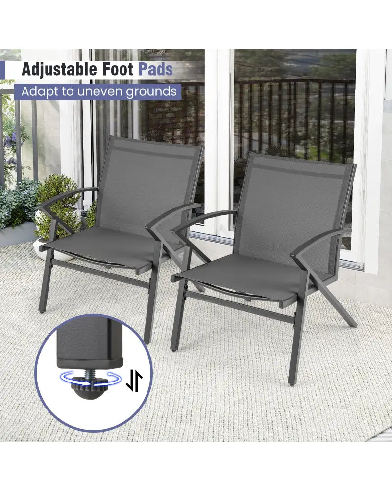 Patio Chairs Set of 2 Lawn Chairs with Heavy Duty Metal Frame-Grey - Gray - Beach & Lawn Chairs