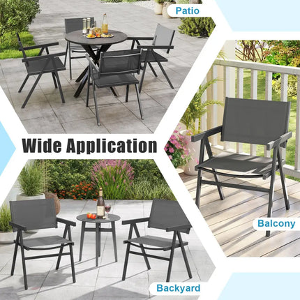 Patio Chairs Set of 2 Outdoor Dining Chair with Breathable Fabric Seat-Set of 2 - Gray - Beach & Lawn Chairs