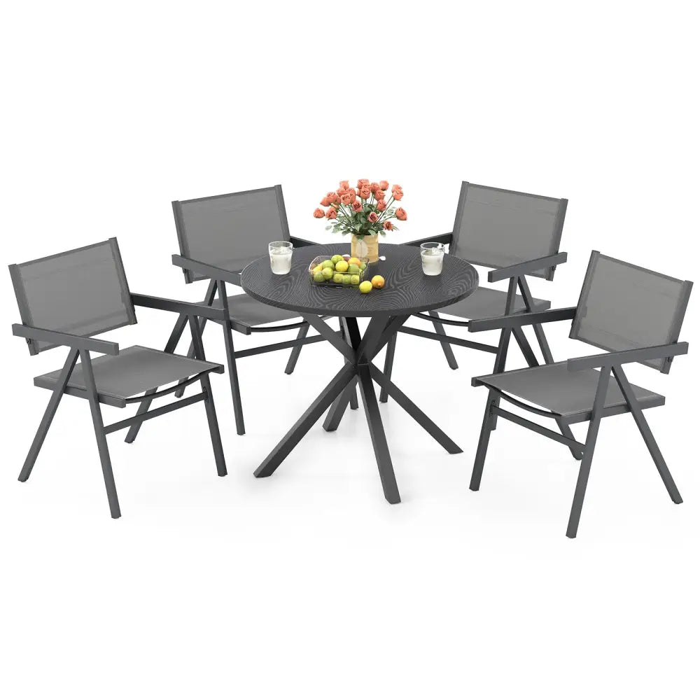 Patio Chairs Set of 2 Outdoor Dining Chair with Breathable Fabric Seat-Set of 4 - Gray - Beach & Lawn Chairs