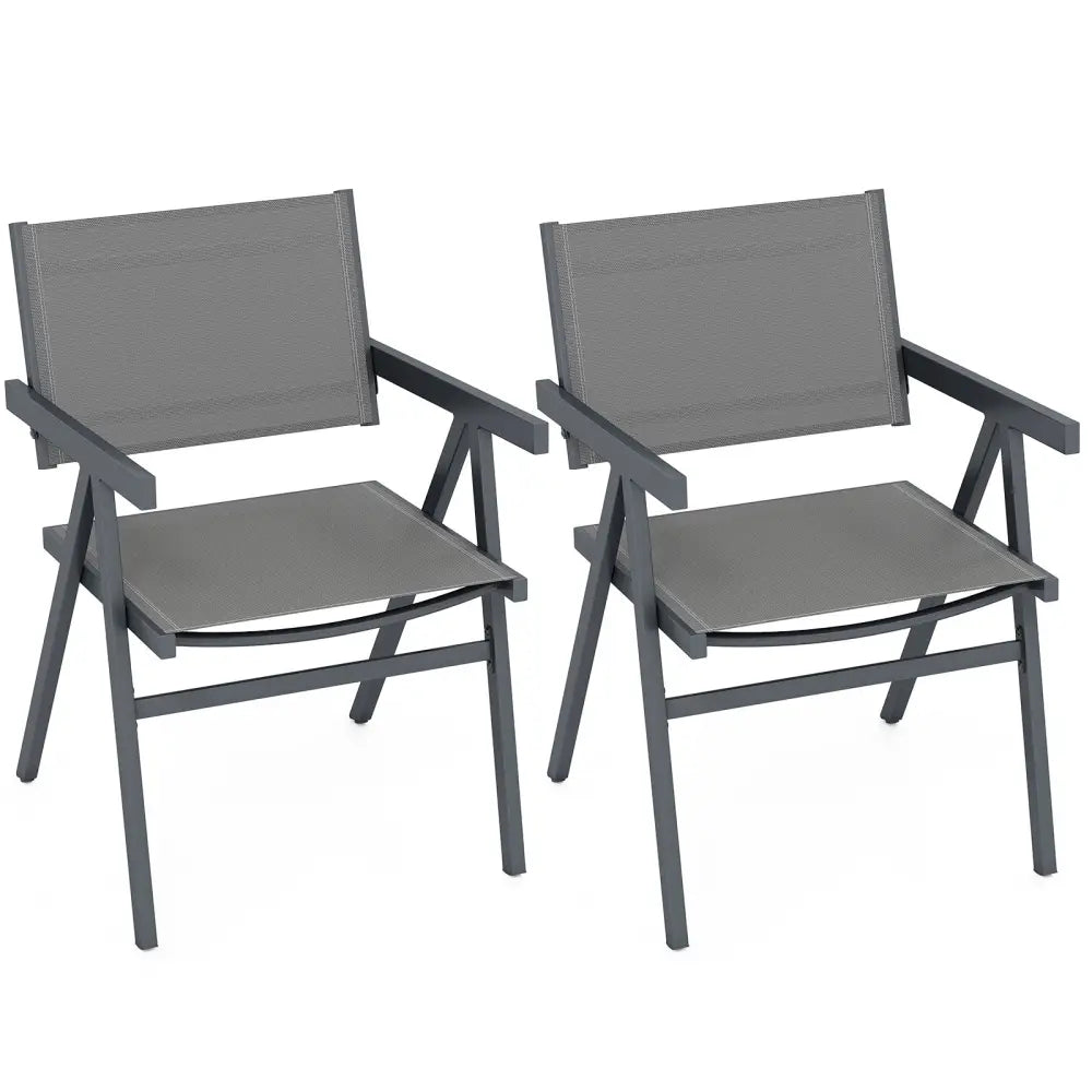Patio Chairs Set of 2 Outdoor Dining Chair with Breathable Fabric Seat-Set of 2 - Gray - Beach & Lawn Chairs