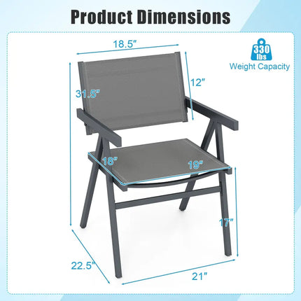 Patio Chairs Set of 2 Outdoor Dining Chair with Breathable Fabric Seat-Set of 2 - Gray - Beach & Lawn Chairs