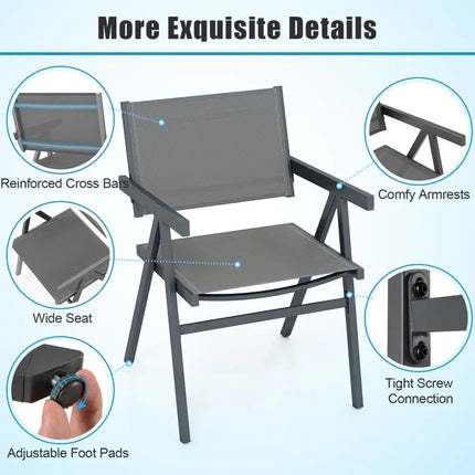 Patio Chairs Set of 2 Outdoor Dining Chair with Breathable Fabric Seat-Set of 2 - Gray - Beach & Lawn Chairs