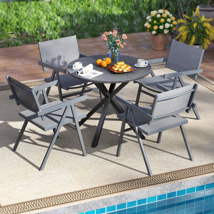Patio Chairs Set of 2 Outdoor Dining Chair with Breathable Fabric Seat-Set of 4 - Gray - Beach & Lawn Chairs