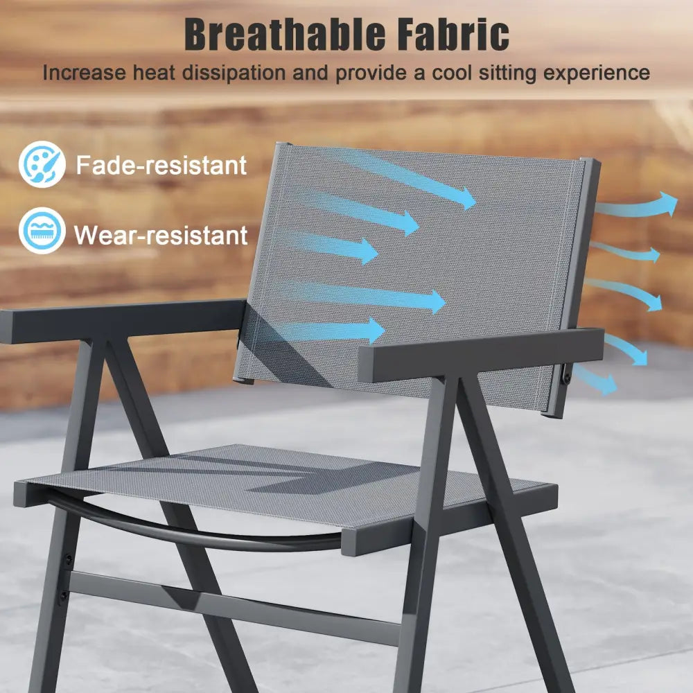 Patio Chairs Set of 2 Outdoor Dining Chair with Breathable Fabric Seat-Set of 4 - Gray - Beach & Lawn Chairs